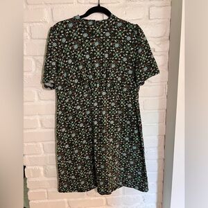 Black and White floral cotton mock neck dress